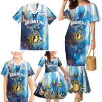 Custom Argentina Football Family Matching Mermaid Dress and Hawaiian Shirt La Albiceleste Marble Sky Version