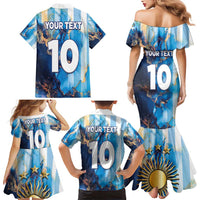 Custom Argentina Football Family Matching Mermaid Dress and Hawaiian Shirt La Albiceleste Marble Sky Version