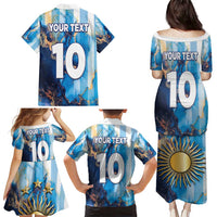 Custom Argentina Football Family Matching Puletasi and Hawaiian Shirt La Albiceleste Marble Sky Version