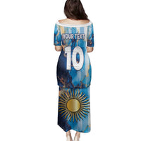Custom Argentina Football Family Matching Puletasi and Hawaiian Shirt La Albiceleste Marble Sky Version