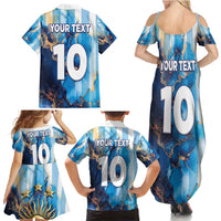 Custom Argentina Football Family Matching Summer Maxi Dress and Hawaiian Shirt La Albiceleste Marble Sky Version