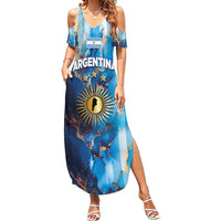 Custom Argentina Football Family Matching Summer Maxi Dress and Hawaiian Shirt La Albiceleste Marble Sky Version