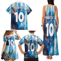 Custom Argentina Football Family Matching Tank Maxi Dress and Hawaiian Shirt La Albiceleste Marble Sky Version