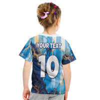 Custom Argentina Football Kid T Shirt La Albiceleste Marble Sky Version
