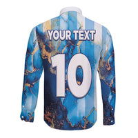 Custom Argentina Football Long Sleeve Button Shirt La Albiceleste Marble Sky Version