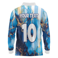 Custom Argentina Football Long Sleeve Polo Shirt La Albiceleste Marble Sky Version