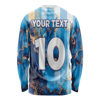 Custom Argentina Football Long Sleeve Shirt La Albiceleste Marble Sky Version