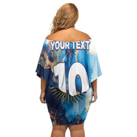 Custom Argentina Football Off Shoulder Short Dress La Albiceleste Marble Sky Version