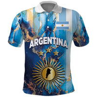 Custom Argentina Football Polo Shirt La Albiceleste Marble Sky Version
