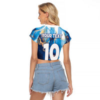 Custom Argentina Football Raglan Cropped T Shirt La Albiceleste Marble Sky Version