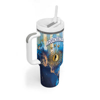 Custom Argentina Football Tumbler With Handle La Albiceleste Marble Sky Version