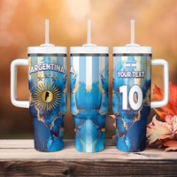 Custom Argentina Football Tumbler With Handle La Albiceleste Marble Sky Version