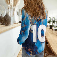 Custom Argentina Football Women Casual Shirt La Albiceleste Marble Sky Version