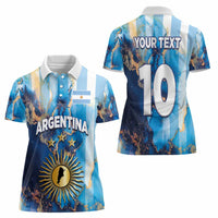 Custom Argentina Football Women Polo Shirt La Albiceleste Marble Sky Version