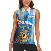 Custom Argentina Football Women Sleeveless Polo Shirt La Albiceleste Marble Sky Version