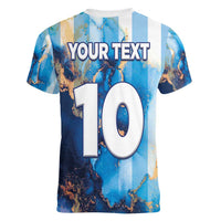 Custom Argentina Football Women V-Neck T-Shirt La Albiceleste Marble Sky Version