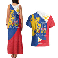 Philippines Independence Day Couples Matching Tank Maxi Dress and Hawaiian Shirt Araw ng Kalayaan Polynesian Sun and YAKAN Pattern