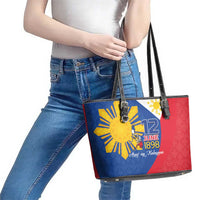 Philippines Independence Day Leather Tote Bag Araw ng Kalayaan Polynesian Sun and YAKAN Pattern