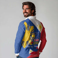 Philippines Independence Day Long Sleeve Polo Shirt Araw ng Kalayaan Polynesian Sun and YAKAN Pattern