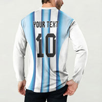 Custom Argentina Football Button Sweatshirt Blokecore-La Albiceleste with Japanese Culture Embroidery Effect