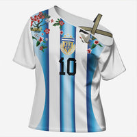 Custom Argentina Football Cross Shoulder Shirt Blokecore-La Albiceleste with Japanese Culture Embroidery Effect