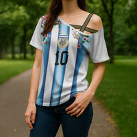 Custom Argentina Football Cross Shoulder Shirt Blokecore-La Albiceleste with Japanese Culture Embroidery Effect