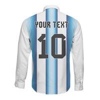 Custom Argentina Football Long Sleeve Button Shirt Blokecore-La Albiceleste with Japanese Culture Embroidery Effect