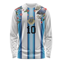 Custom Argentina Football Long Sleeve Shirt Blokecore-La Albiceleste with Japanese Culture Embroidery Effect