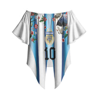 Custom Argentina Football Off Shoulder Wrap Waist Top Blokecore-La Albiceleste with Japanese Culture Embroidery Effect