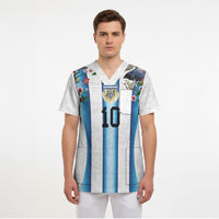 Custom Argentina Football Scrub Top Blokecore-La Albiceleste with Japanese Culture Embroidery Effect