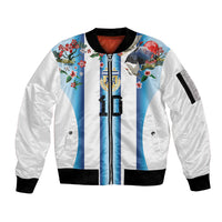 Custom Argentina Football Sleeve Zip Bomber Jacket Blokecore-La Albiceleste with Japanese Culture Embroidery Effect