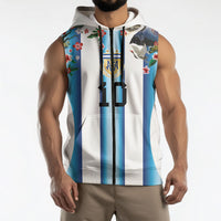 Custom Argentina Football Sleeveless Zip Hoodie Blokecore-La Albiceleste with Japanese Culture Embroidery Effect