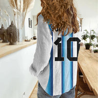 Custom Argentina Football Women Casual Shirt Blokecore-La Albiceleste with Japanese Culture Embroidery Effect