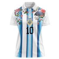 Custom Argentina Football Women Polo Shirt Blokecore-La Albiceleste with Japanese Culture Embroidery Effect