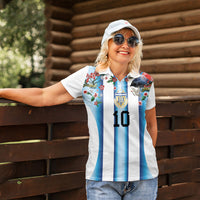 Custom Argentina Football Women Polo Shirt Blokecore-La Albiceleste with Japanese Culture Embroidery Effect