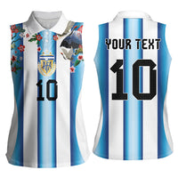 Custom Argentina Football Women Sleeveless Polo Shirt Blokecore-La Albiceleste with Japanese Culture Embroidery Effect