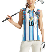Custom Argentina Football Women Sleeveless Polo Shirt Blokecore-La Albiceleste with Japanese Culture Embroidery Effect