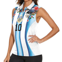 Custom Argentina Football Women Sleeveless Polo Shirt Blokecore-La Albiceleste with Japanese Culture Embroidery Effect