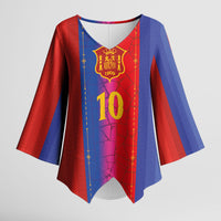 Custom Spain Football Kimono Sleeve Blouse Blaugrana Mosaic-Inspired Barcelona Architecture