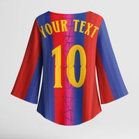 Custom Spain Football Kimono Sleeve Blouse Blaugrana Mosaic-Inspired Barcelona Architecture