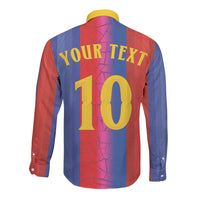 Custom Spain Football Long Sleeve Button Shirt Blaugrana Mosaic-Inspired Barcelona Architecture
