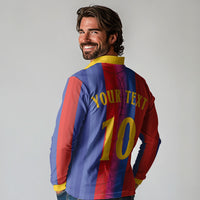 Custom Spain Football Long Sleeve Polo Shirt Blaugrana Mosaic-Inspired Barcelona Architecture