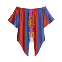 Custom Spain Football Off Shoulder Wrap Waist Top Blaugrana Mosaic-Inspired Barcelona Architecture