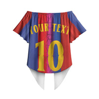 Custom Spain Football Off Shoulder Wrap Waist Top Blaugrana Mosaic-Inspired Barcelona Architecture