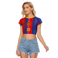 Custom Spain Football Raglan Cropped T Shirt Blaugrana Mosaic-Inspired Barcelona Architecture