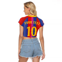 Custom Spain Football Raglan Cropped T Shirt Blaugrana Mosaic-Inspired Barcelona Architecture