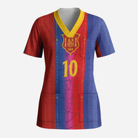 Custom Spain Football Scrub Top Blaugrana Mosaic-Inspired Barcelona Architecture