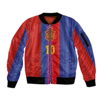Custom Spain Football Sleeve Zip Bomber Jacket Blaugrana Mosaic-Inspired Barcelona Architecture