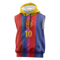 Custom Spain Football Sleeveless Hoodie Blaugrana Mosaic-Inspired Barcelona Architecture