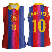 Custom Spain Football Women Sleeveless Polo Shirt Blaugrana Mosaic-Inspired Barcelona Architecture